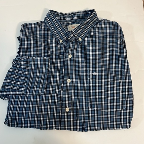 DOCKERS Classic Button Down Shirt Blue plaid Long sleeve Mens XL - Picture 8 of 9